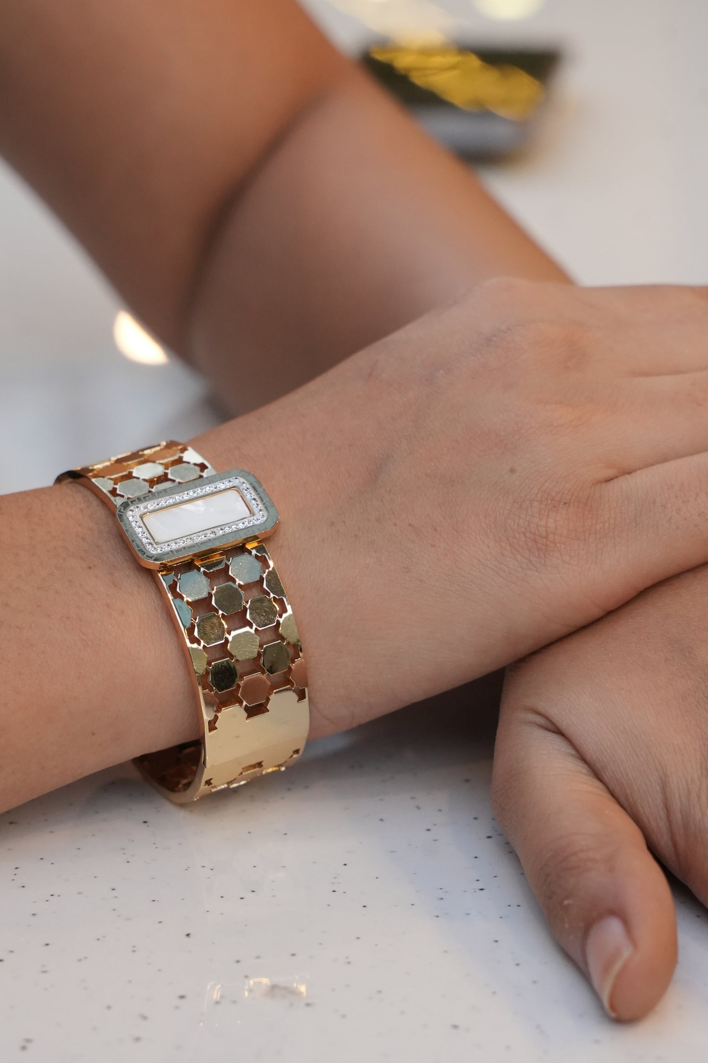 Mother-of-Pearl Honeycomb Cuff