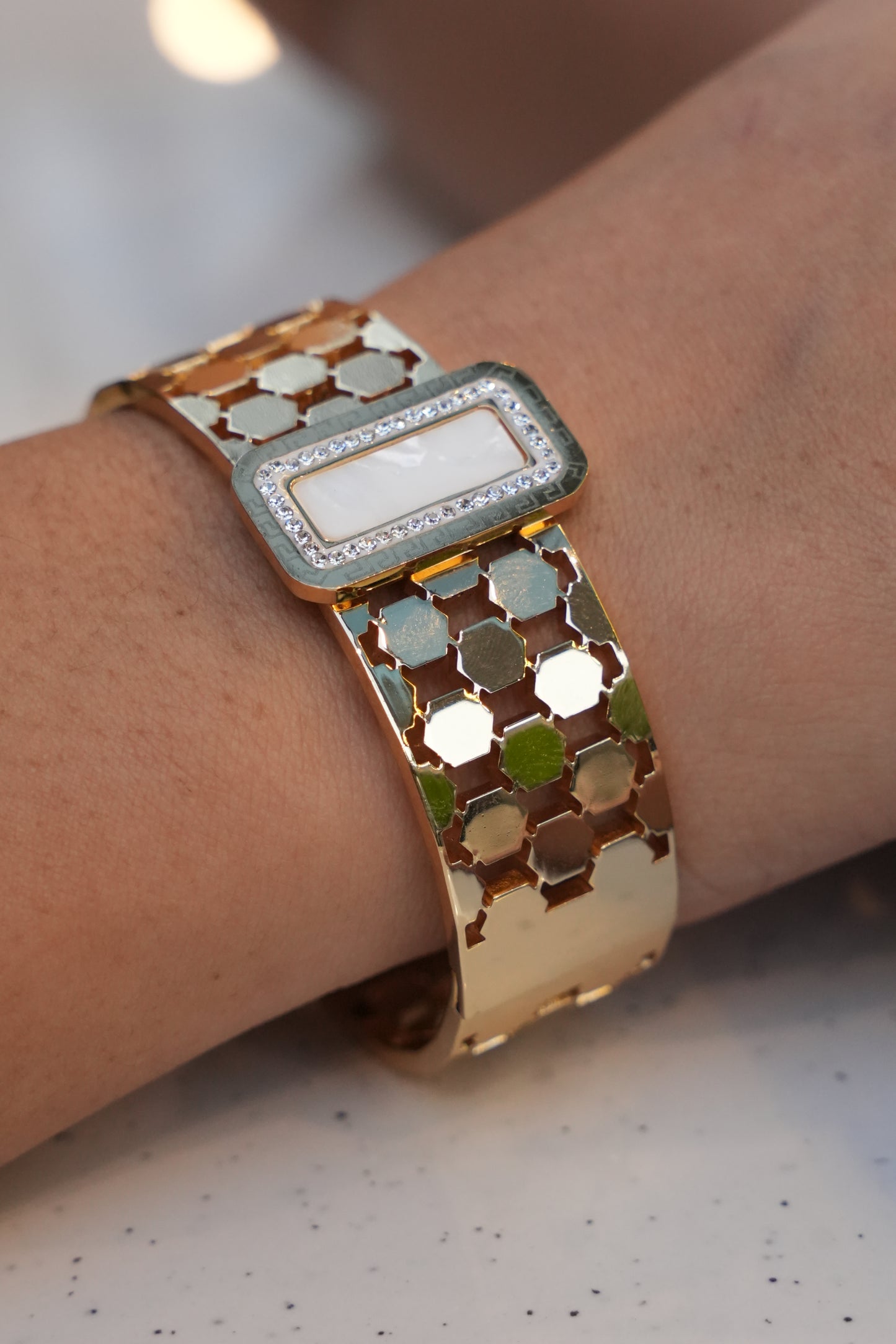 Mother-of-Pearl Honeycomb Cuff